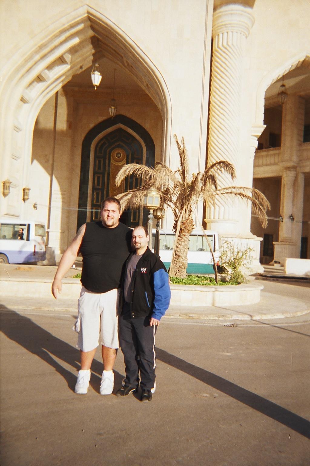 The Big Show & I outside Saddam Husseinâs place. Our accommodations in Iraq. My Photo