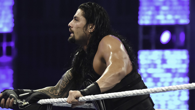 MIAMI, FL- SEPTEMBER 01: Roman Reigns looks on during the WWE Smackdown on September 1, 2015 at the American Airlines Arena in Miami, Florida.  (Photo by Ron ElkmanSports Imagery/Getty Images)