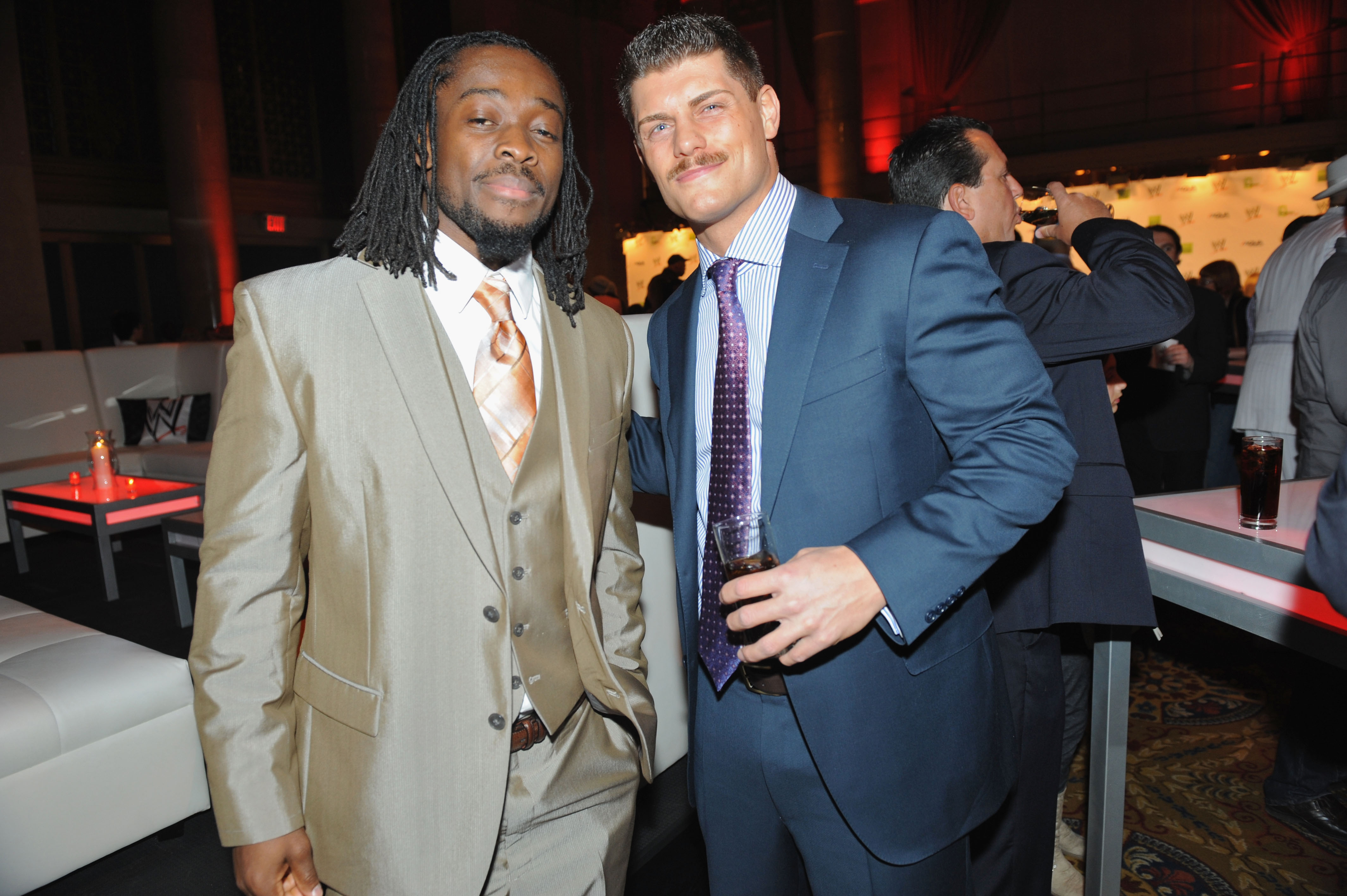 NEW YORK, NY - APRIL 04: WWE Superstars Kofi Kingston and Cody Rhodes attend WWE Superstars for Sandy Relief at Cipriani, Wall Street on April 4, 2013 in New York City. (Photo by Brad Barket/Getty Images for WWE)