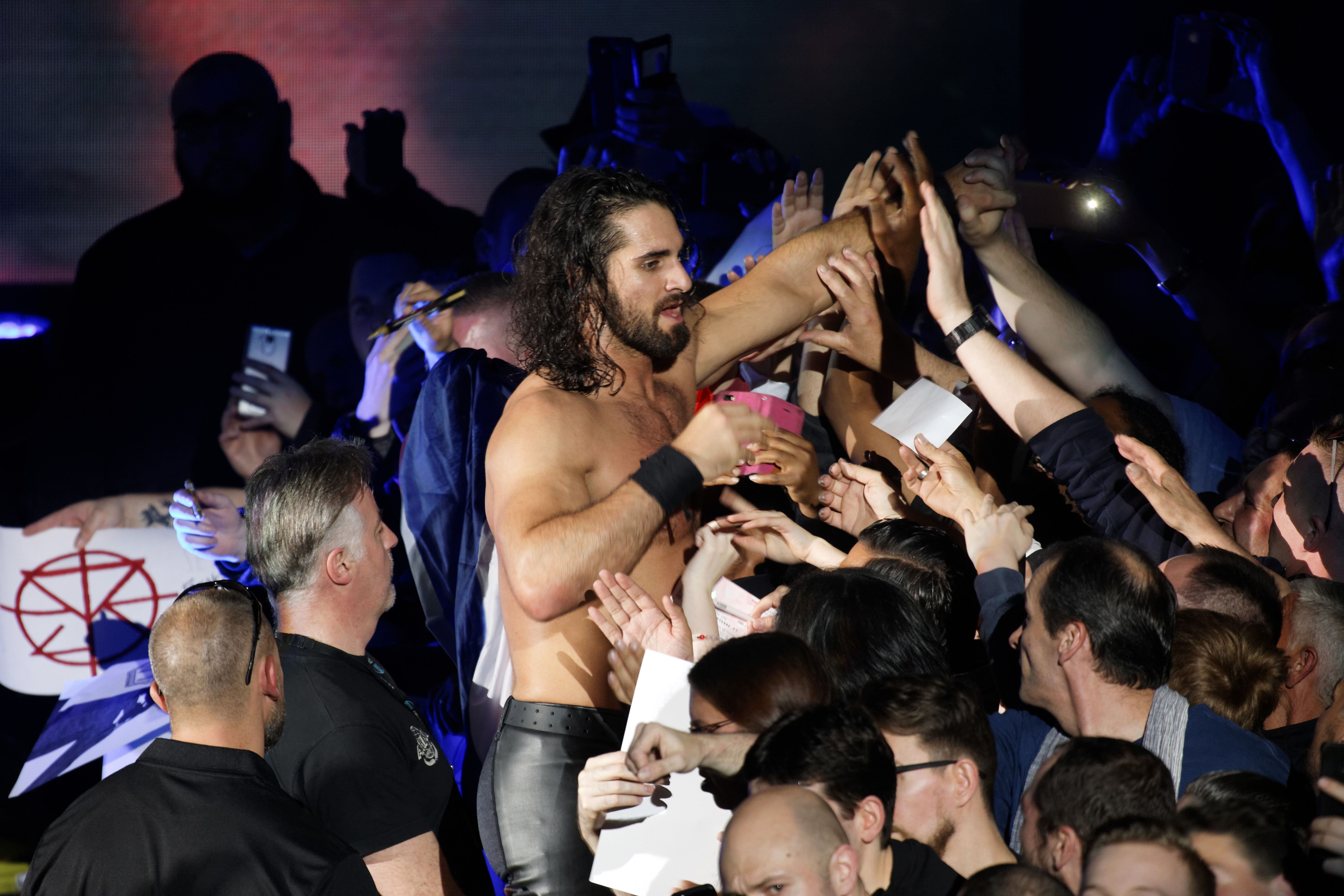 LILLE, FRANCE - MAY 09:  Seth Rollins greets supporters after fighting during WWE Live 2017 at Zenith Arena on May 9, 2017 in Lille, France.  (Photo by Sylvain Lefevre/Getty Images)