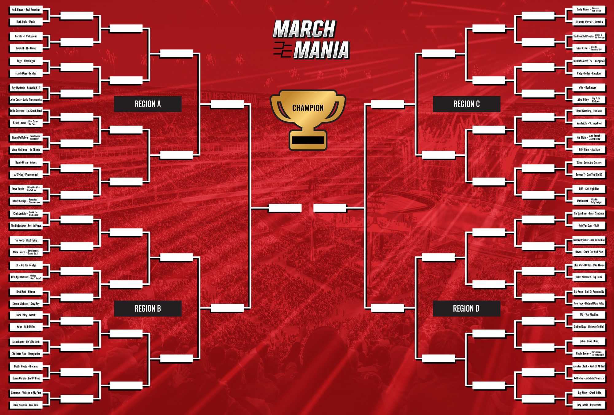 Wrestlezone March Mania Bracket Released Wrestling Theme Song