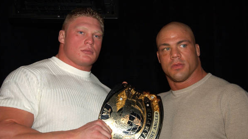 Brock Lesnar and Kurt Angle (Photo by Theo Wargo/WireImage)