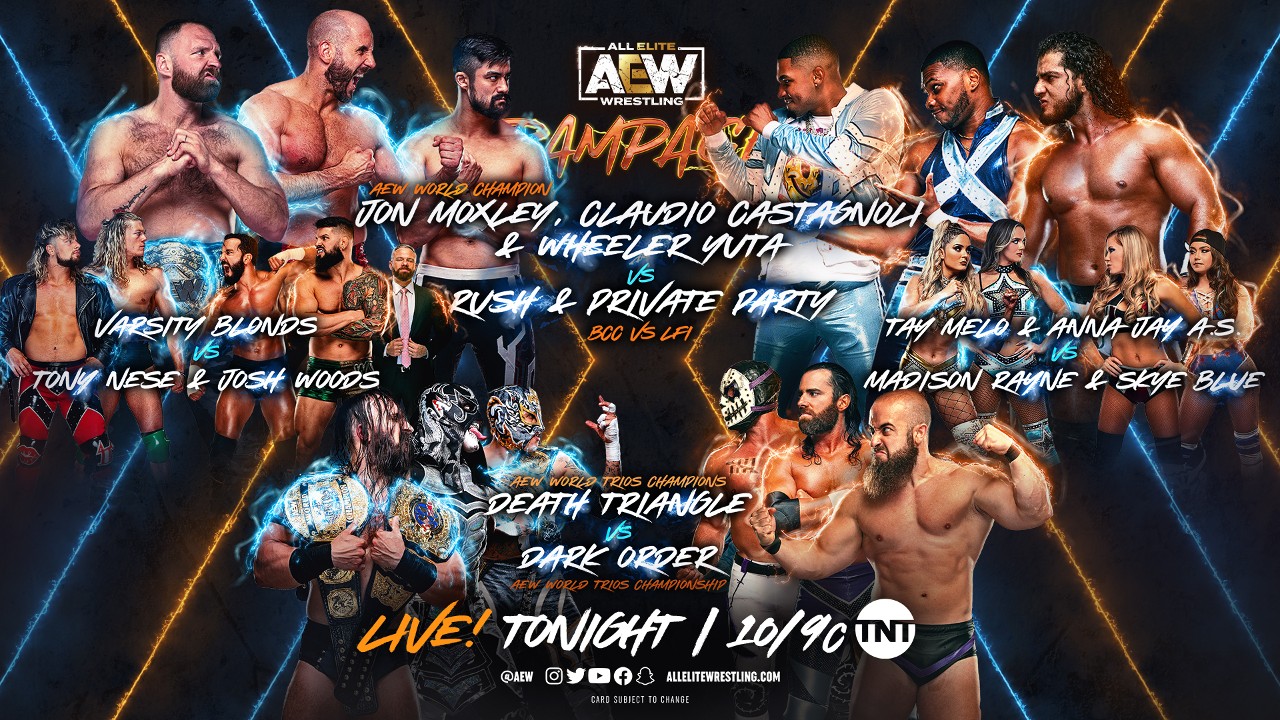 All Elite Wrestling on X: TOMORROW on #AEWRampage @ 10/9c on TNT there  will be an announced change due to medical protocol to Saturday's #AEWBOTB  Battle of the Belts card. The Rampage