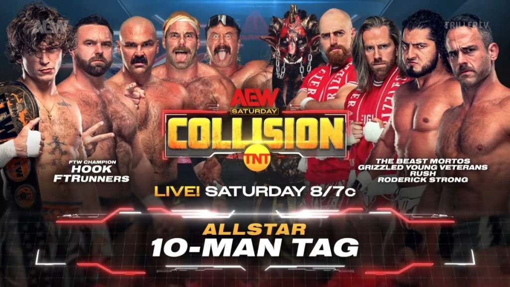 AEW Collision HOOK FTR Outrunners Roderick Strong RUSH Grizzled Young Veterans