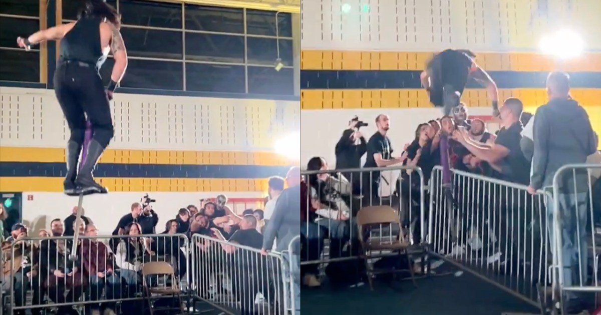 Milo Mirra Does Senton Dive Into Crowd Off Of Pogo Stick